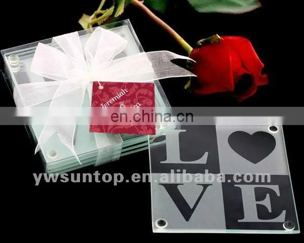 transparent love pattern wedding gifts souvenirs clear glass coaster decoration