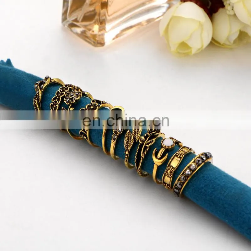 11pcs/set Retro Bohemia Rose Bouquet Jade Flower Totem Knuckle Midi Finger Stacking Ring Jewelry Ring Sets
