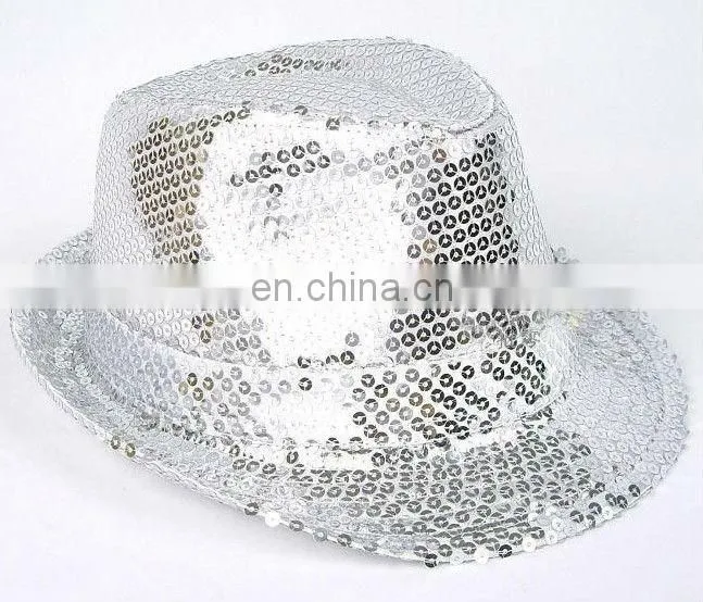 silver sequin fedora 10" hat