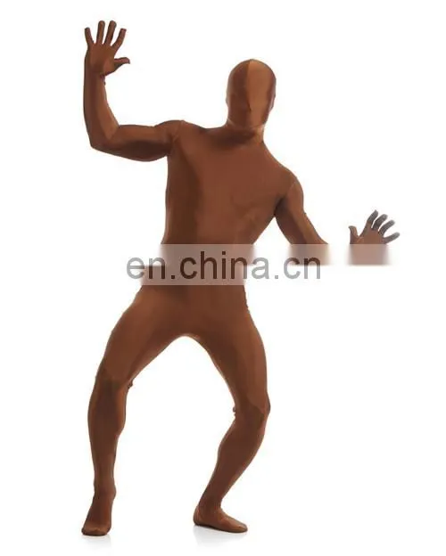 New Unisex Adult Coffee Second Skin Morph Suits Hood Full Body Zentai Costume