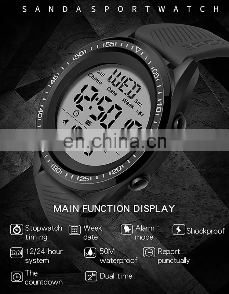 Sanda 6013 Multi Functional Digital Men Wristwatch Water Resistant LED Luminous Clock Sport Wrist Watches for Men