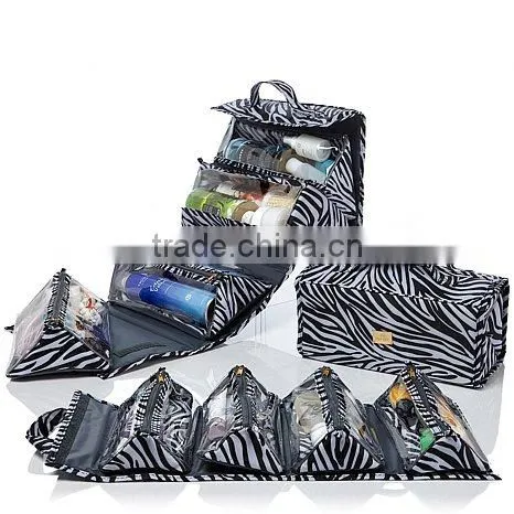 Four triangular prism combinations PVC and polyester cosmetic bag