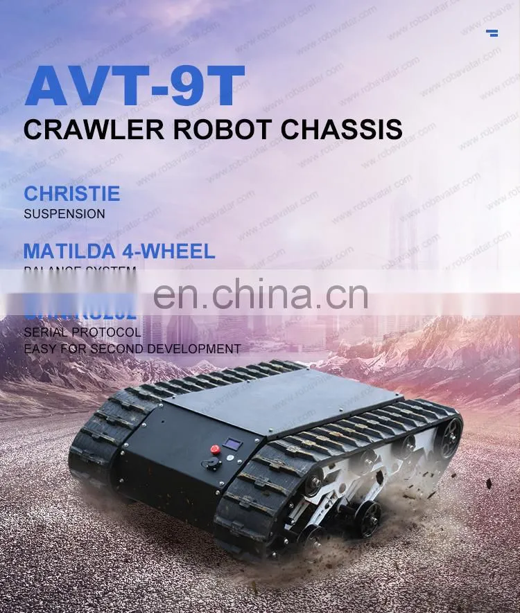 High torque brushless motor AVT-9T rubber crawler robot chassis commercial robot rescue robot good for inspection, exploration