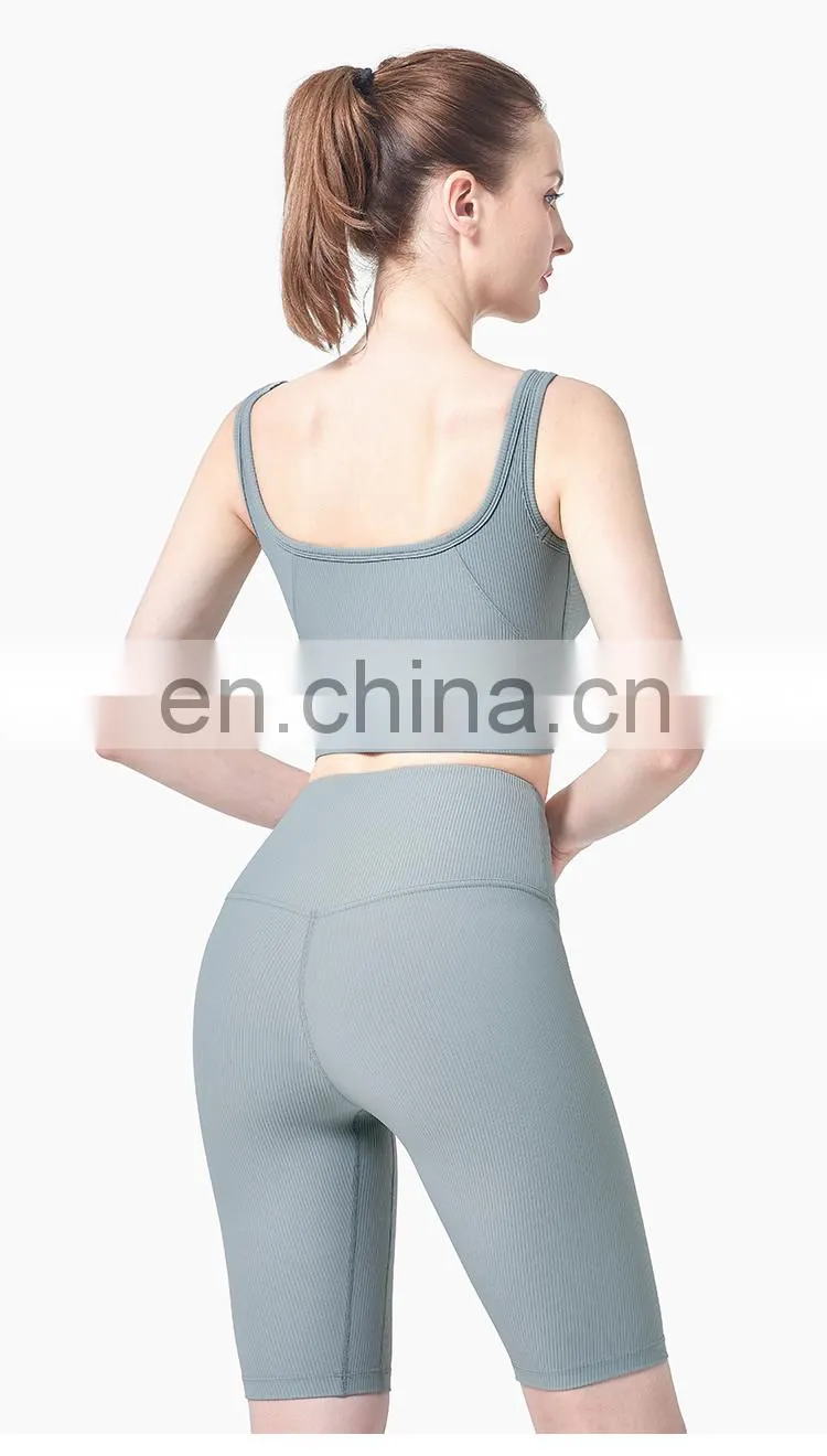 Eco Yoga Bra 2021 Ribbed Square Back Yoga Sports Bra Wear Gym Clothing Womens Fitness Top