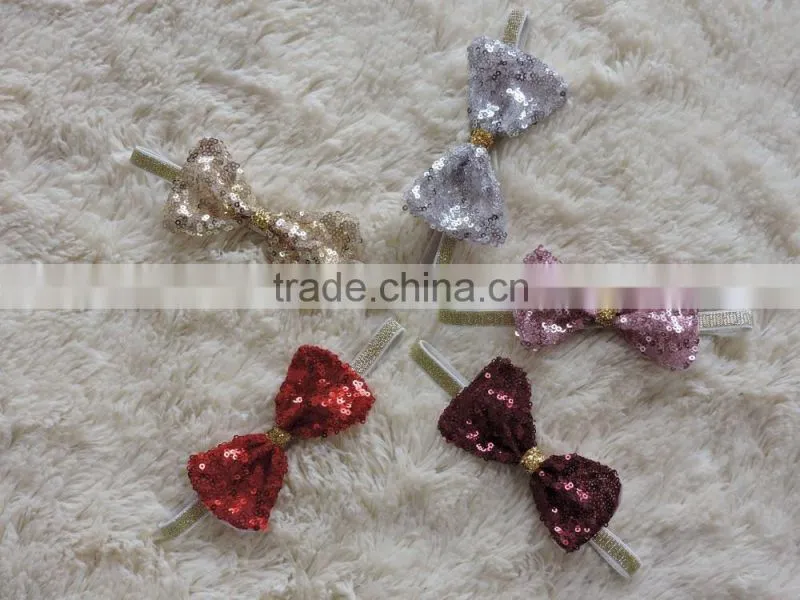 2016 sequined colorful baby girls hair accessory big bow style sparkling kids headbands
