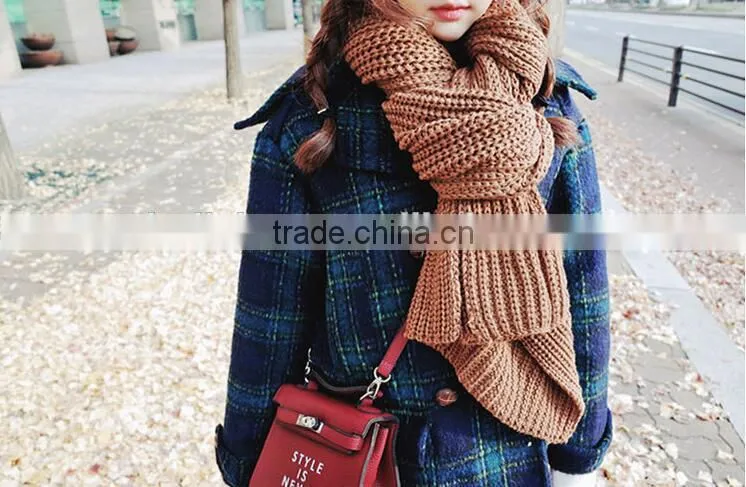 New Korea Fashion Winter Plain Acrylic Crochet Unisex Woman Man Ladies Knitted Scarf
