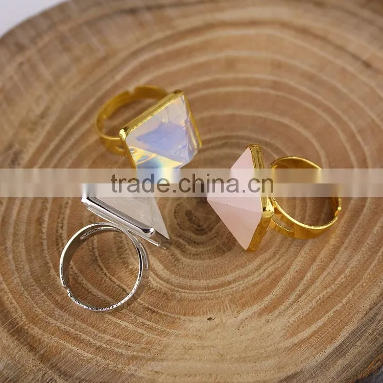 RG1085 Wholesale pyramid stone adjustable rings,opal rose quartz clear quartz pyramid rings