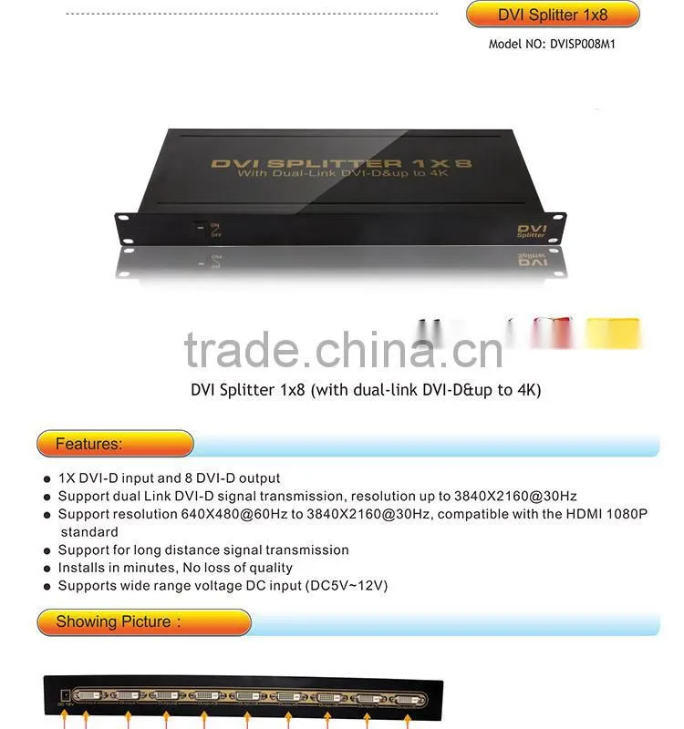 DVI splitter 1x8 dual-link 1 to 8 dvi splitter support 4K