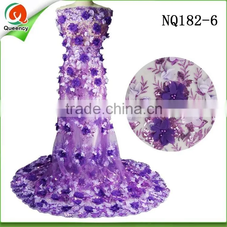 beaded and sequined african lace fabrics purple NQ182-6 embroidered tulle lace