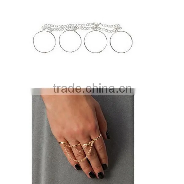 Ring Bohemian Boho Two Dual Finger Ring Silver Chain Drape Jewelry