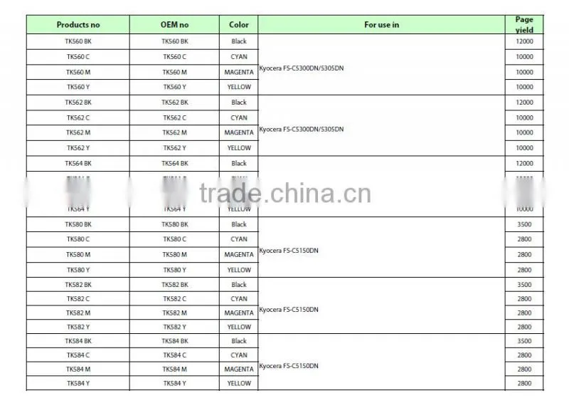 TK100 Toner Cartridge Compatible for Mita FS-1018MFP/1020D,KM-1500/1820/1815