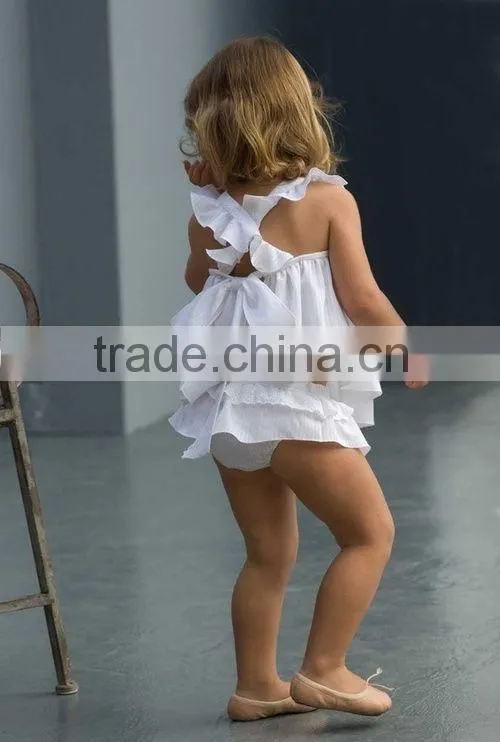 2015 Hot sale gingham seersucker Ruffle shirt for USA Children Blouses