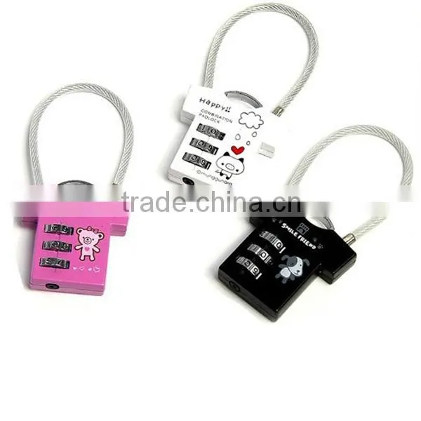 small 3-digital code retractable cable lock luggage