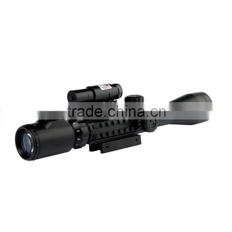 Funpowerland Tactical 3-9x40mm Illuminated Rifle Scope with Red Laser & Red Dot Sight of Red / Green Reticle Mount