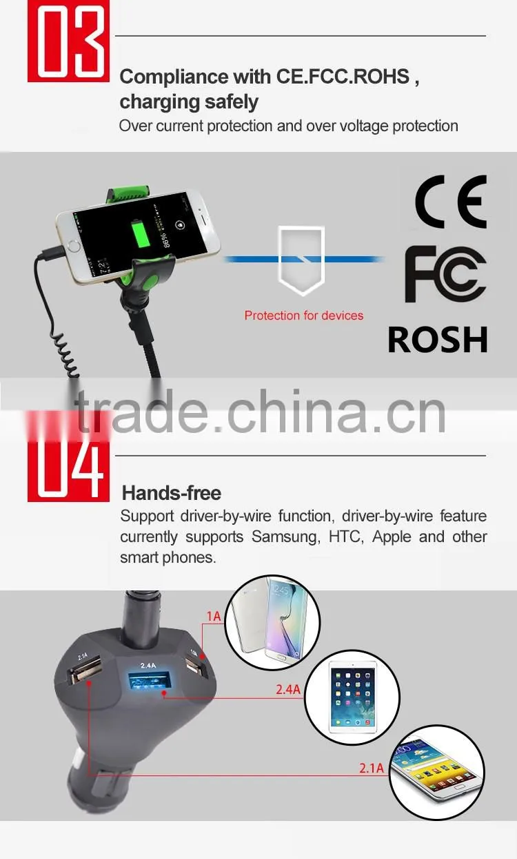 Universal adjustable car charger holder with 360 rotation and anti-slip design