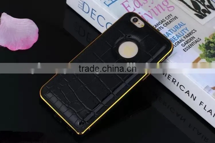 For iPhone 5/5s Crocodile back leather with metal frame phone case,newest design for iphone 5/5s case