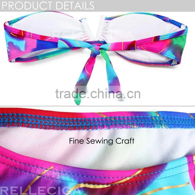 RELLECIGA 2016 New Sexy Abstract Foil Pattern V Wire Bandeau Bikini Swimsuit