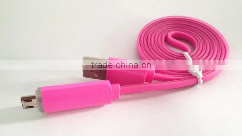 Flat Noodle Design Candy-colored Micro USB cable With Led Light for Android Smart Phone