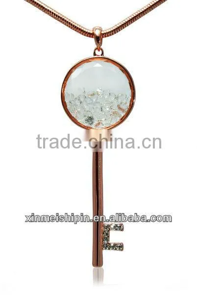 18K Gold Plating necklace & crystal key pendant China jewelry LN045-2