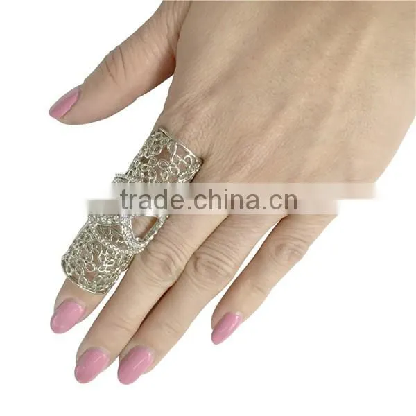 White Gold Plated Vintage Bling Punk Knuckle Rings Beautiful Crystal Women Wedding Finger Ring
