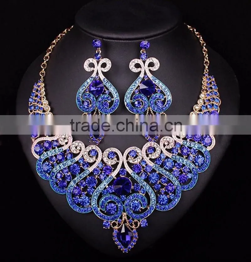 fashion jewelry crystal bead African Handmade crystal Rhinestone jewelry set 18k gold jewelry