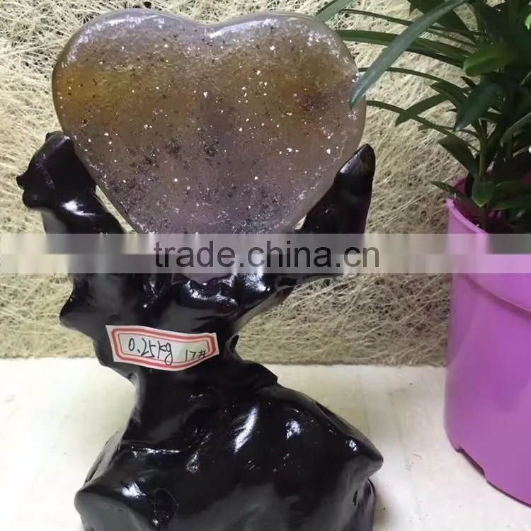 Natural Brazil Agate Love Heart Geodes Crystal Gifts For Sale