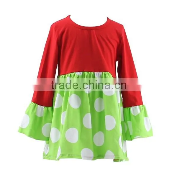 Long sleeves todder girl red white dress chevron skirt dress baby girl wholesale children clothing christmas boutique dress