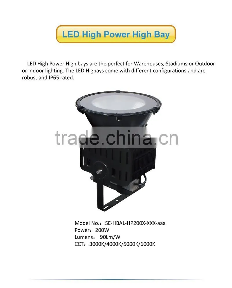 2016 outdoor lighting SMD3030 high power 200w black led high bay light