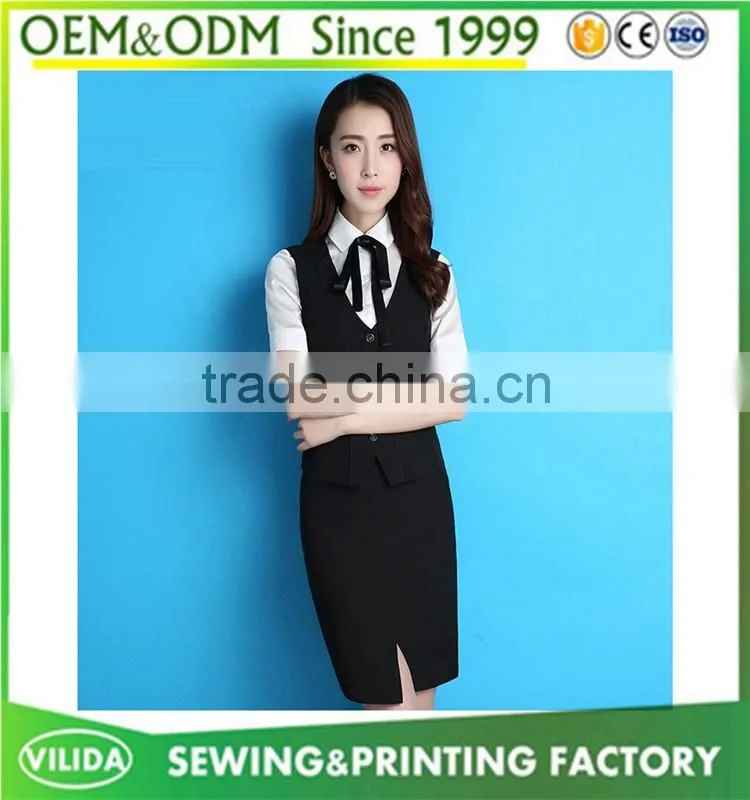 New design office lady dress suit high quality short sleeves blouse ,vest and skirt suit