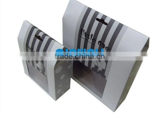 unique hanger paper box packaging for clothes with PVC window