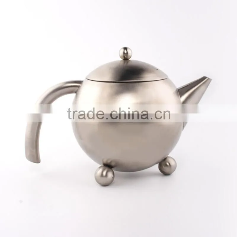 stainless steel 18/8 round tea pot tablewares SGS/FDA/LFGB drinking water jug housewares tea kettle with three pearl legs