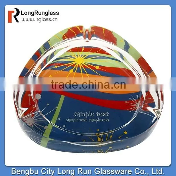 LongRun 932g round Delicated Antique bottom with deacal glass ashtray new design glass