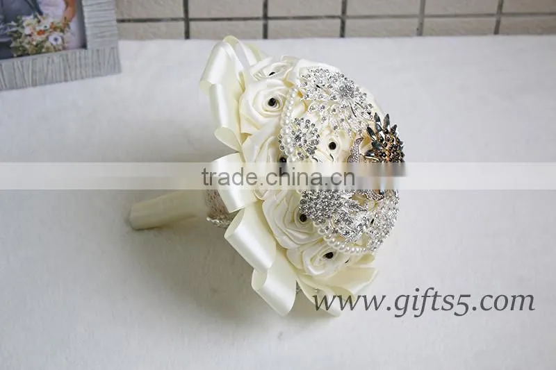 Excellent Wedding Bouquet Handmade wedding Silk Roses bouquet with Jewels Crystals