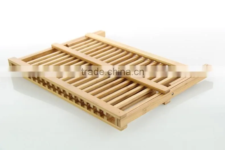 BH002/ Unique Counter Kitchen Decor Bamboo Folding Dish Drying Stainless Steel Utensil Rack