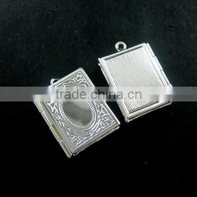 19X26MM vintage style silver plated brass square book photo locket DIY pendant charm supplies 1192001
