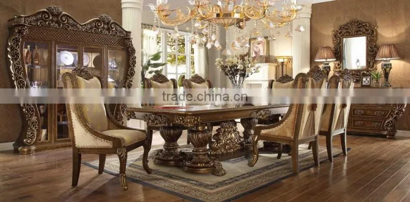 Ivory White Antique European Style Royal Hand Carved 8 Persons Long Dining Table With Matching Side Chair(MOQ=1 SET)