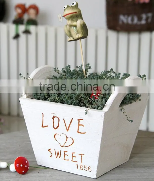 New design garden decorative white wooden flower planter with handles