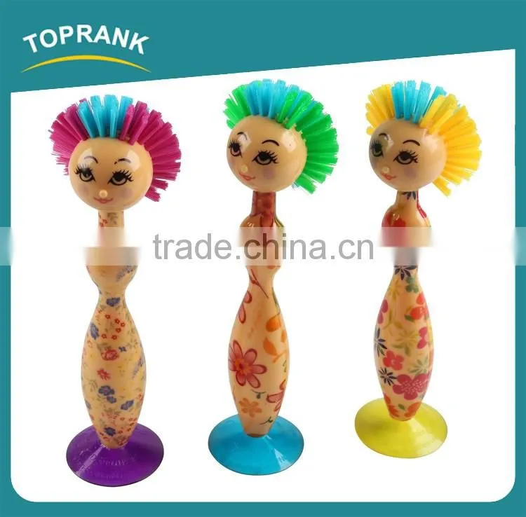Toprank Good Feedback Eco-friendly Cartoon Lady Plastic Cup Pan Brush Kitchen Pan Washing Brush