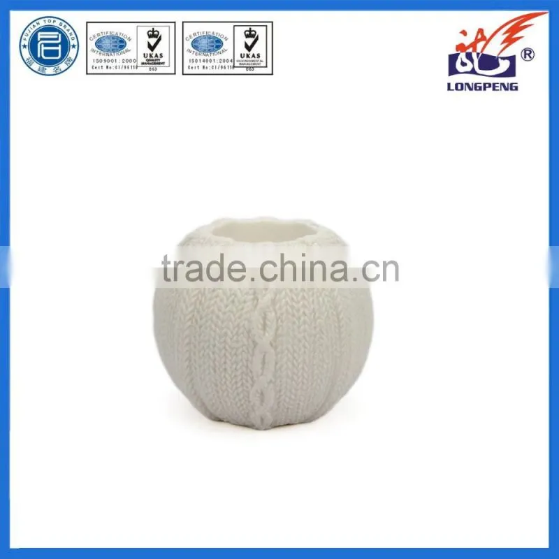 Eco-Friendly Elegant White Knitted Decorative Round Candle Holders,Ceramic Tealight Candle Holders