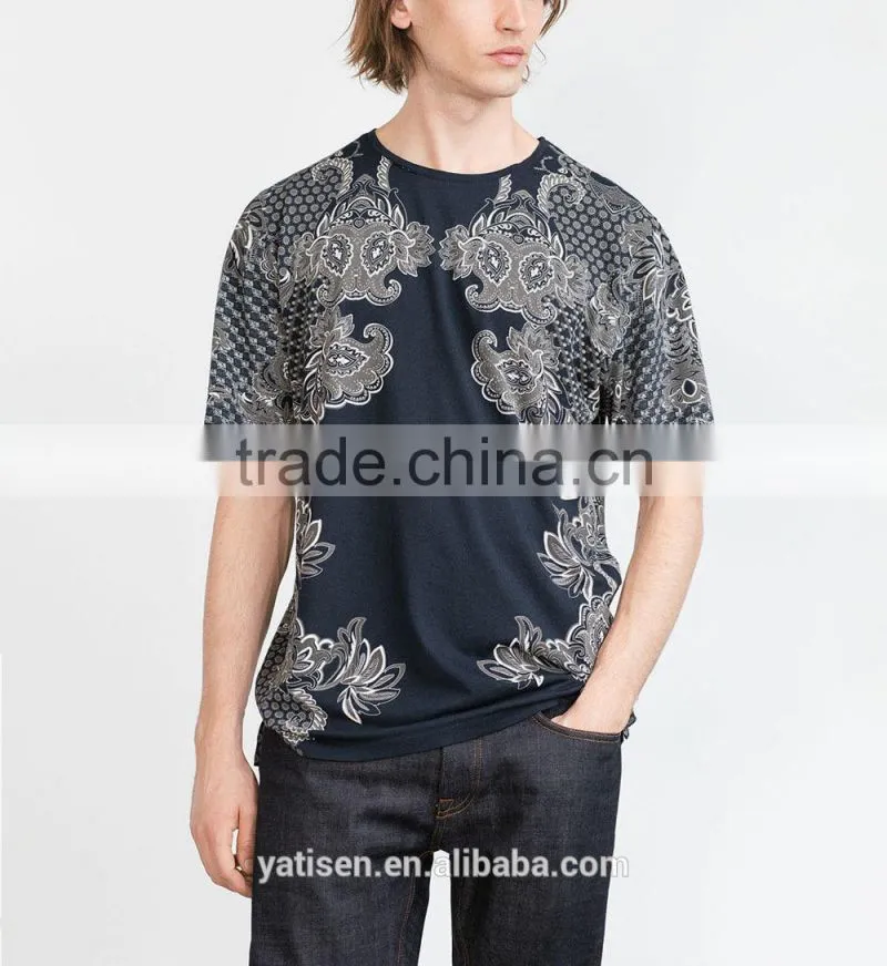 digital printing men's elegant t shirt wholesale British style t shirts classic pattern printed