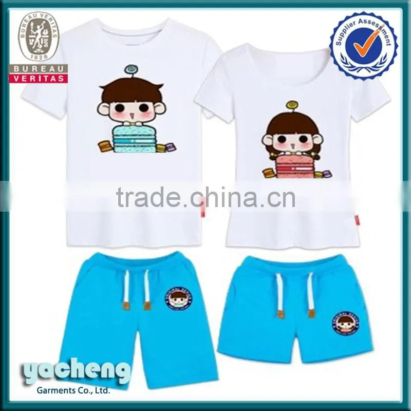 alibaba china OEM couple printing Tshirt with pants lovers suits summer bulk cotton printing short suits