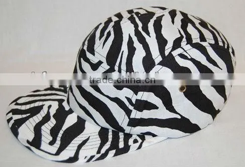 Hot sale custom blank 100% cotton zebra stripe 5 panel cap