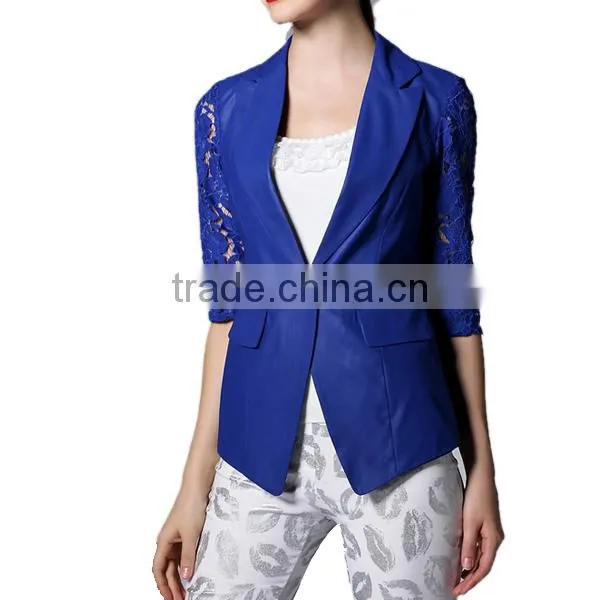 European design trendy half sleeve back lace fabric front button close ladies jacket