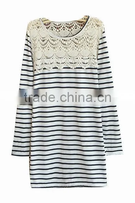 new fashion t shirt boat neck fringe front/back long sleeve casual/daily loose stripe fashion t shirt for girl