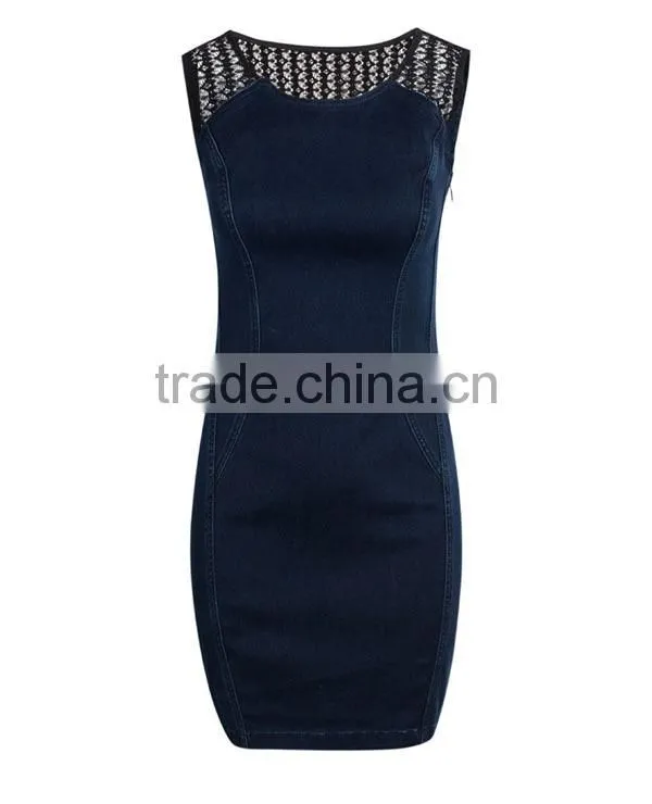 Alibaba express clothing manufacturing ladies' slim fit sleeveless hollow denim adult fairy dresses