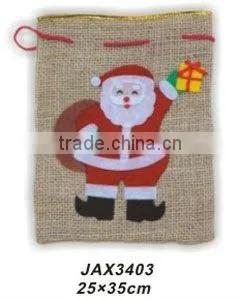 Linen x'mas bag with snowman patch