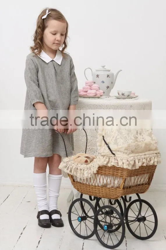 wholesale children's boutique clothing spring summer girl dress of 9 years old half sleeve peter pan collar vintage linen dress