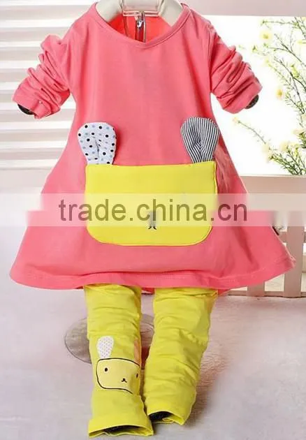 Girls Easter cotton outfit, 2014 spring kid girls bunny clothing set Baby rabbit dovetail skirt leggings 2pcs kid outfit