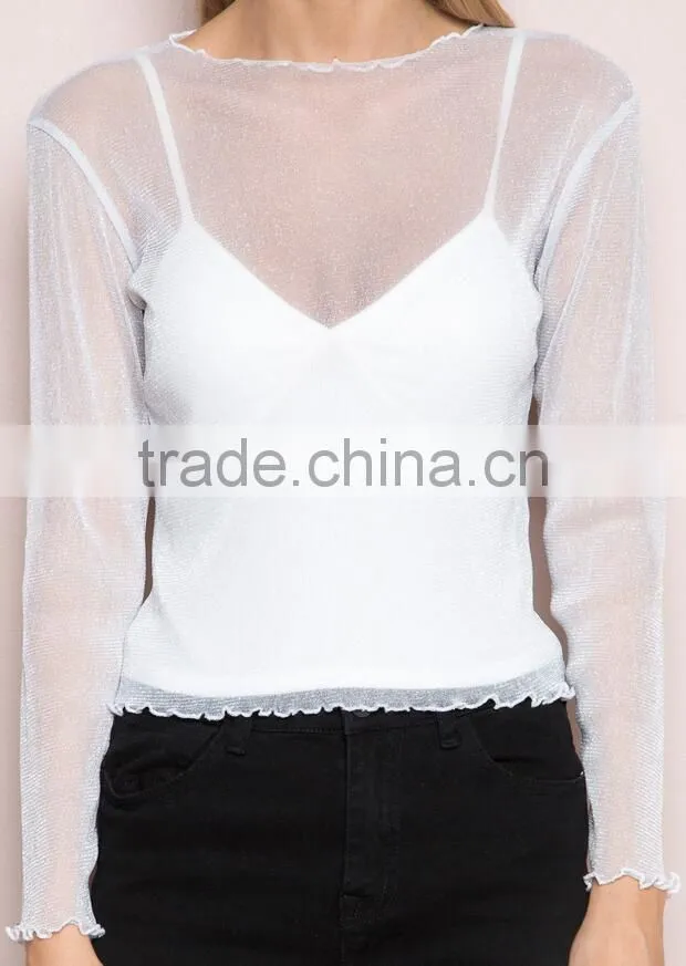 Runwaylover 111 2017 Ladies Sexy Long Sleeve Transparent Blouse