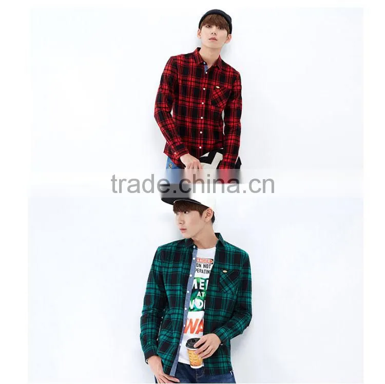 2015 New Fancy One Pocket Men Casual Check Fannel Leisure Shirt